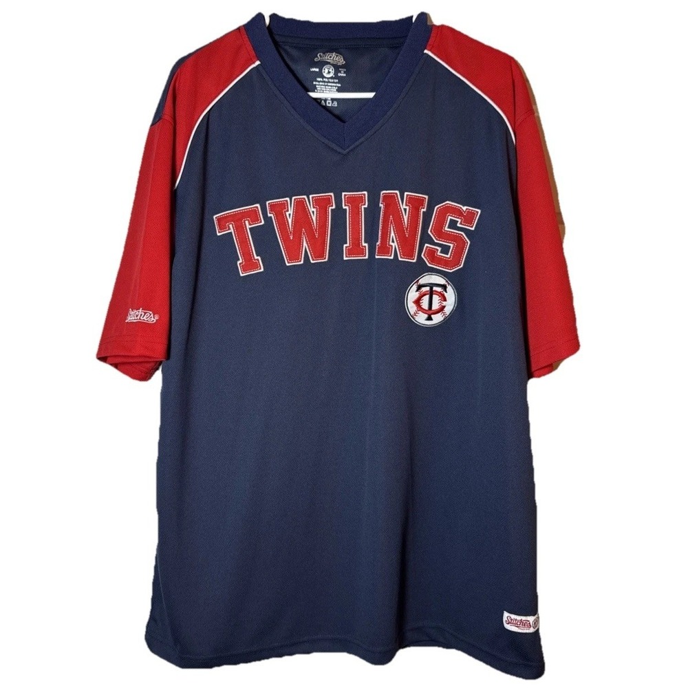 Minnesota Twins Stitches Athletic Gear Mens Large V Neck Jersey Shirt MLB
